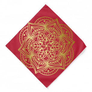 Elegant Gold and Red Mandala Pattern Bandana