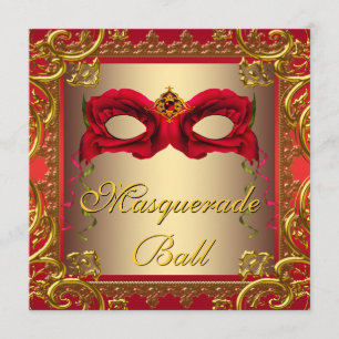 Elegant Gold and Red Masquerade Party Invitation