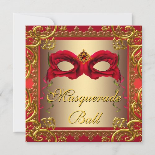 Elegant Gold and Red Masquerade Party Custom Invites