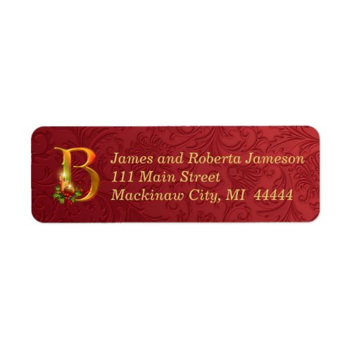 Elegant Gold and Red Monogram Christmas Label B