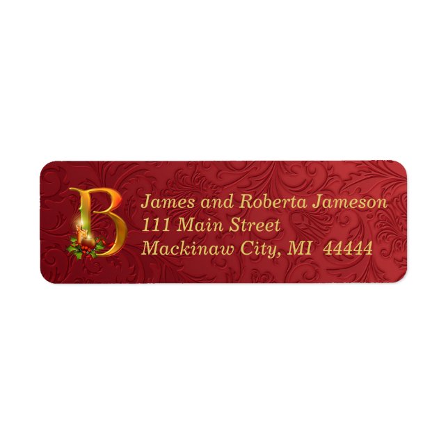 Elegant Gold and Red Monogram Christmas Label B (Front)