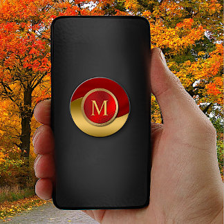 Elegant Gold and Red Monogrammed PopSocket