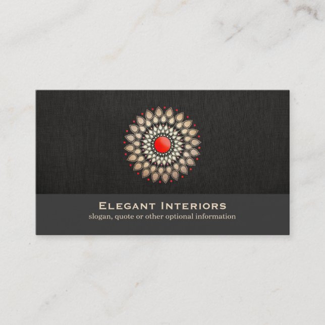 Elegant Gold and Red Motif Interior Designer Chic Business Card (Front)