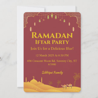 Elegant Gold And Red Ramadan Iftar Party Invitation