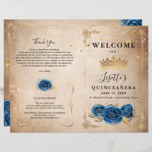 Elegant Gold and Royal Blue Quinceanera Program