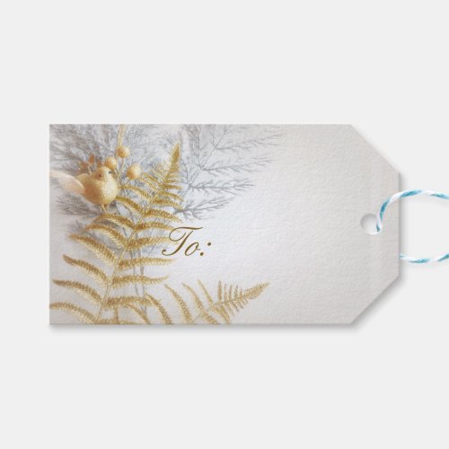 Elegant Gold and Silver Bird and Leaves Festive Gift Tags