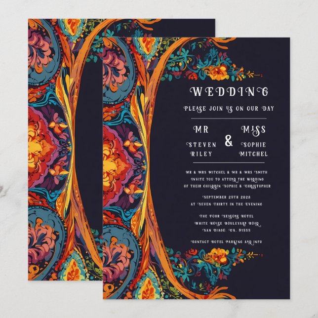 Elegant Gold and Teal Abstract Larva Wedding  Invitation (Front/Back)