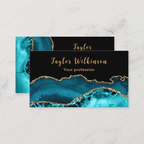 Elegant Gold and Teal Blue Agate Business Card