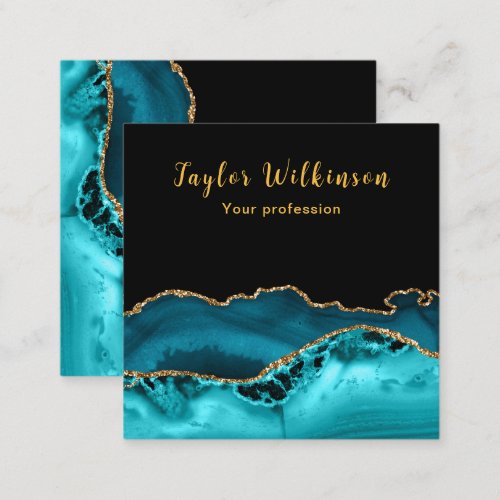 Elegant Gold and Teal Blue Agate Square Business Card