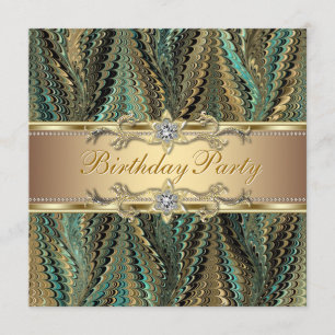 Elegant Gold and Teal Blue Birthday Party Invitation