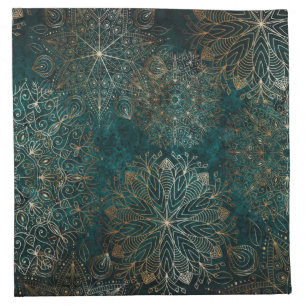Elegant Gold and Teal Green Floral Mandala Pattern Cloth Napkin