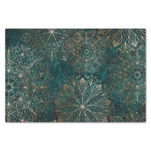 Elegant Gold and Teal Green Floral Mandala Pattern Tissue Paper