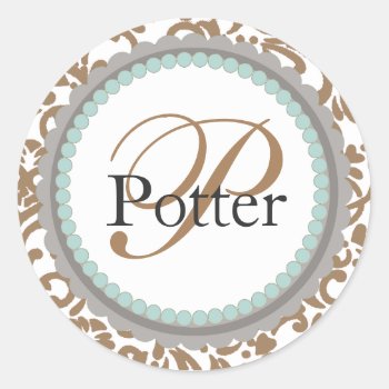 Elegant Gold And Teal Monogrammed Wedding Stickers by Dmargie1029 at Zazzle