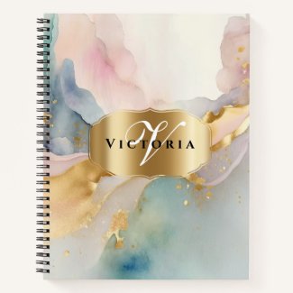 Elegant Gold and Watercolor Pastel Monogram Name