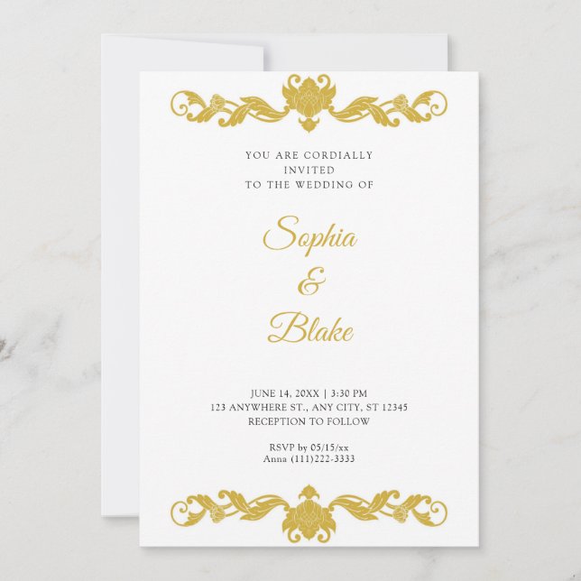 Elegant Gold and White Art Deco Wedding Invitation (Front)