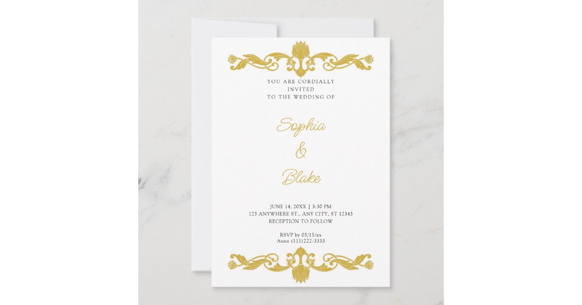 Gold Bar Accents Invitations in White