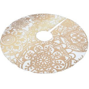 Elegant Gold and White Boho Mandala Pattern Brushed Polyester Tree Skirt