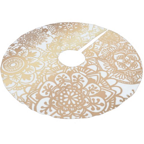 Elegant Gold and White Boho Mandala Pattern Brushed Polyester Tree Skirt