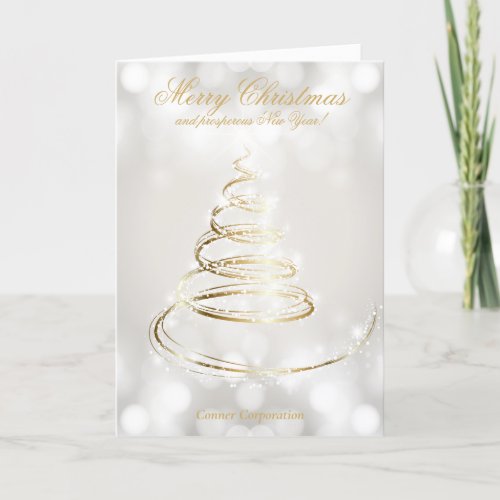 Elegant Gold and White Bokeh Company Holiday Card