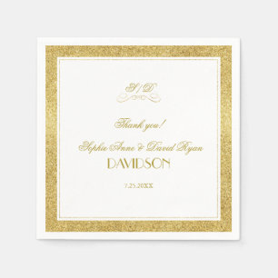 Elegant Gold and White Border Evening Wedding Napkins