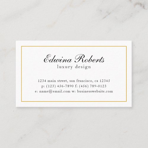 Elegant Gold and White Border Professional Luxury Business Card