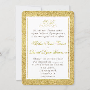 Elegant Gold and White Border Wedding Invite