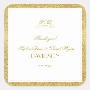 Elegant Gold and White Border Wedding Square Sticker