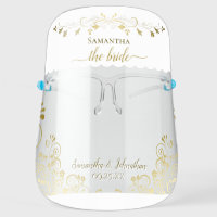 Elegant Gold and White Bride's Wedding Face Shield