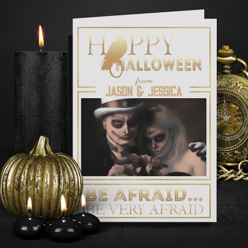 Elegant Gold And White Chic Adult Happy Halloween  Card