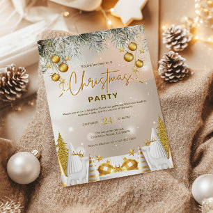 Elegant Gold and White Christmas Celebration Invitation