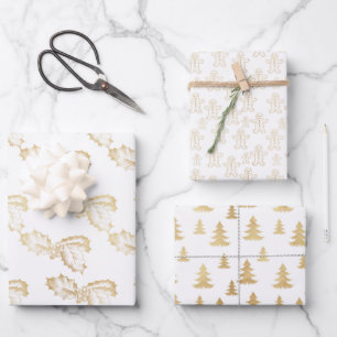 Elegant Gold and White Christmas Wrapping Paper Sheets