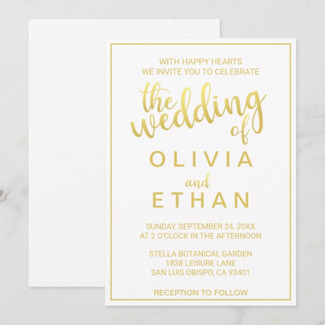 Elegant gold and white classy Wedding Invitation (Front/Back)