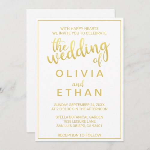 Elegant gold and white classy Wedding Invitation
