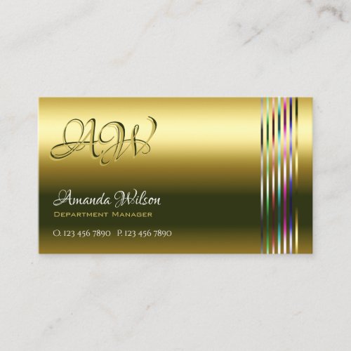 Elegant Gold and White Colorful Stripes Monogram Business Card