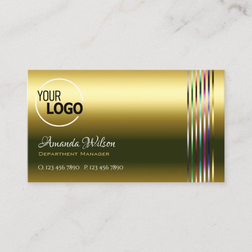 Elegant Gold and White Colorful Stripes with Logo Business Card