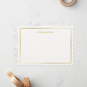 Elegant Gold and White Double Borders Personalized Note Card