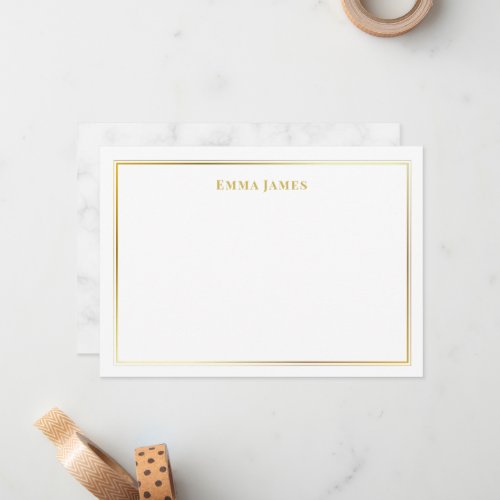 Elegant Gold and White Double Borders Personalized Note Card