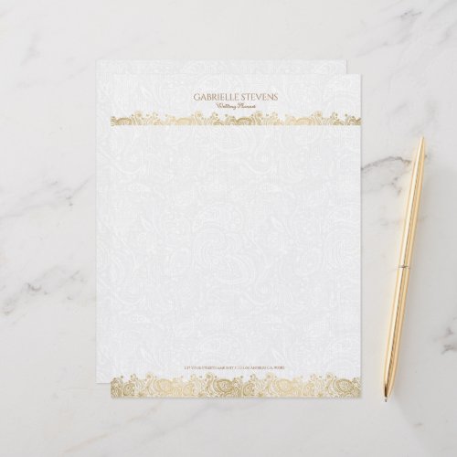 Elegant Gold And White Floral Paisley Lace Letterhead