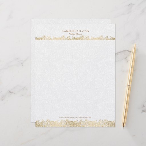 Elegant Gold And White FlorPaisley Lace Letterhead