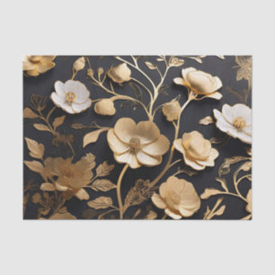 Elegant Gold and White Flowers Pattern Tissue Paper