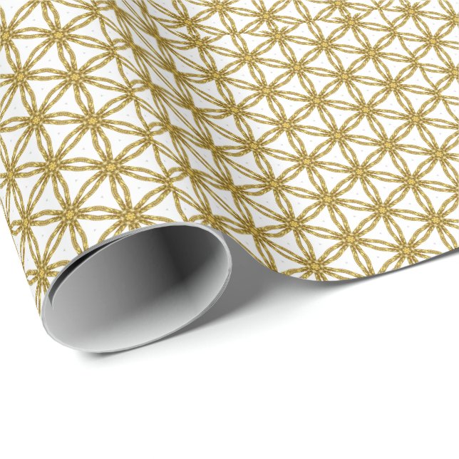 Elegant Gold and White Geometric Pattern  Wrapping Paper (Roll Corner)