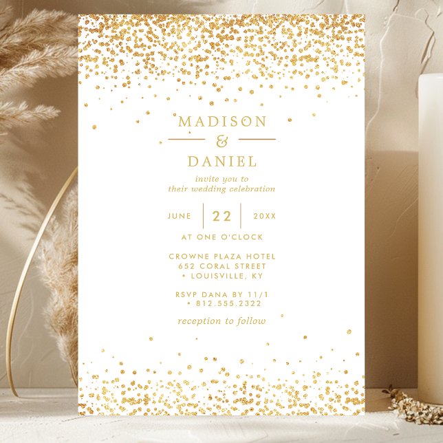 Elegant Gold And White Glitter Wedding  Invitation (Creator Uploaded)
