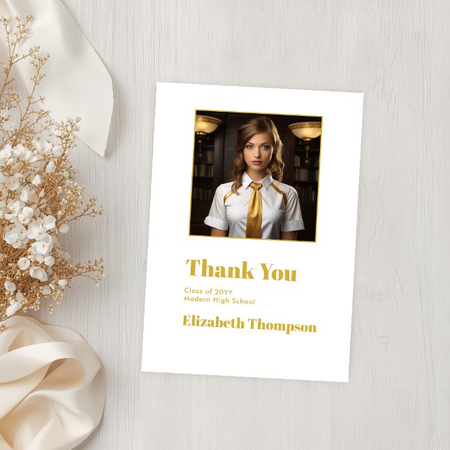 Elegant Gold and White Graduation Photo Thank You Card (Elegant Gold and White Graduation Photo Thank You Card)