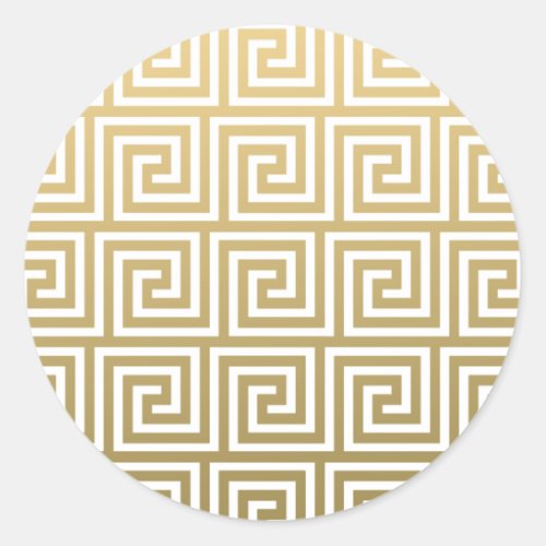 Elegant Gold and White Greek Key Pattern Classic Round Sticker