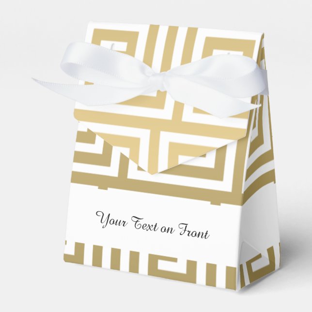 Elegant Gold and White Greek Key Pattern Favor Boxes (Front Side)