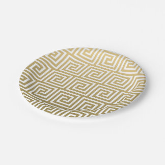 Elegant Gold and White Greek Key Pattern Paper Plates