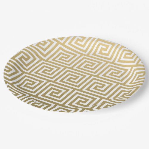 Elegant Gold and White Greek Key Pattern Paper Plates