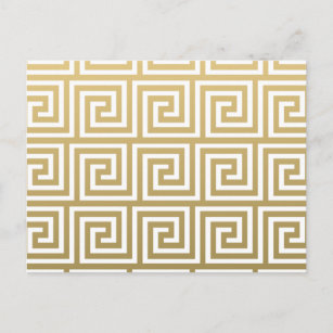 Elegant Gold and White Greek Key Pattern Postcard