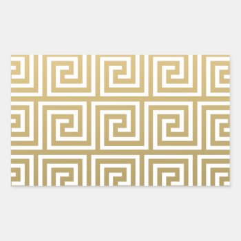 Elegant Gold And White Greek Key Pattern Rectangular Sticker by GraphicsByMimi at Zazzle