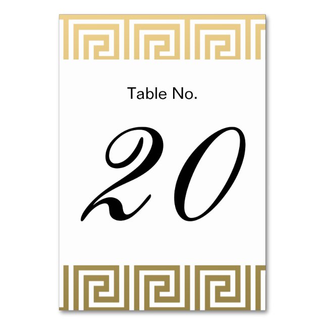 Elegant Gold and White Greek Key Pattern Table Number (Front)